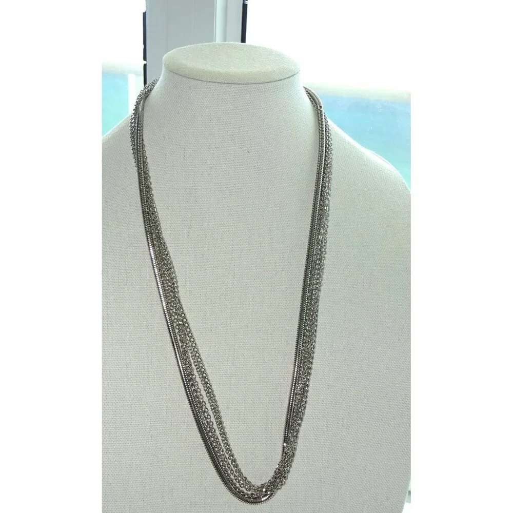 I.N.C. Silver Multi-Strand Layered Necklace With Lobster Clasp & Adjustable Chai